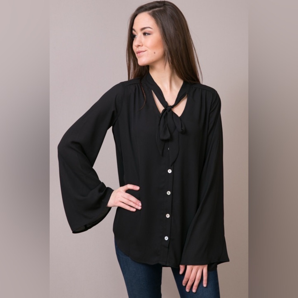Show Me Your Mumu Top Blouse Flowy Taylor Tie Black S